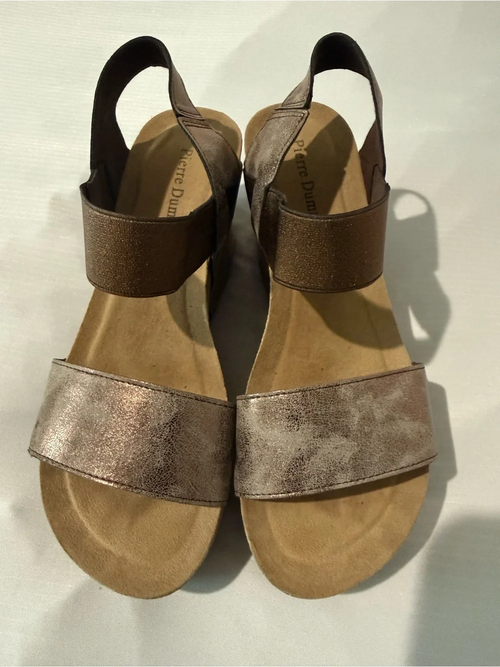 Pierre Dumas Hester-1 Pewter Platform Wedge Sandals Women's Size 8.5